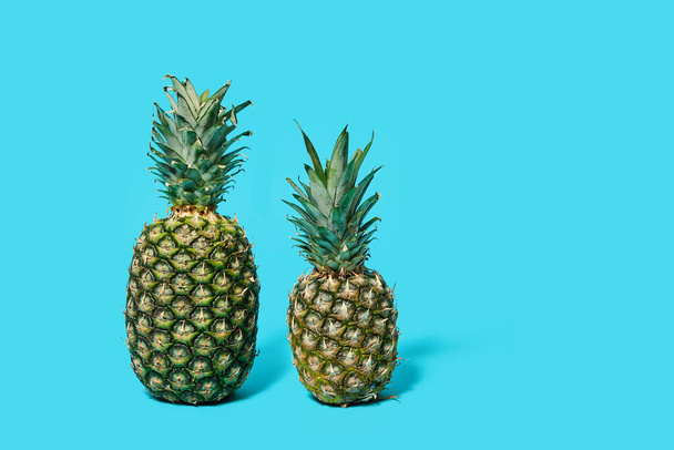 Twee ananassen geïsoleerd op een blauwe achtergrond. - Foto, afbeelding