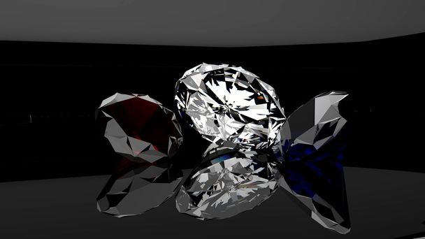 Rubin - Diamant - Saphir - schwarzer Hintergrund - Foto, Bild
