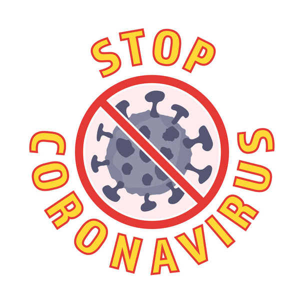 Stoppt das Coronavirus. Ein virales Bakterium ist ein verbotenes, rotes Zeichen. Banner, Vorlage. Vektorillustration. Isolierter Hintergrund. - Vektor, Bild