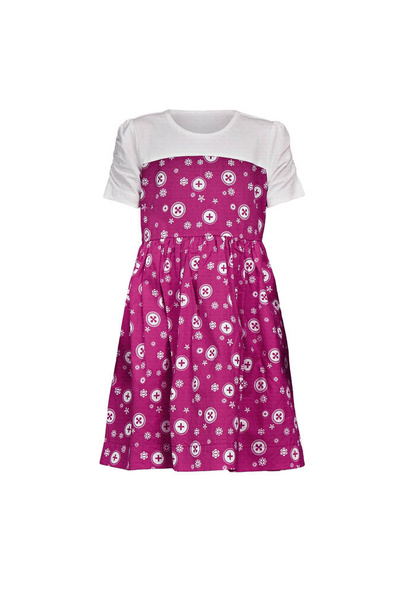 Дитяча біла і гаряча рожева сукня. Бавовняна літня сукня для маленької дівчинки, ізольована на білому тлі. Дитяча сукня з візерунком
 - Фото, зображення