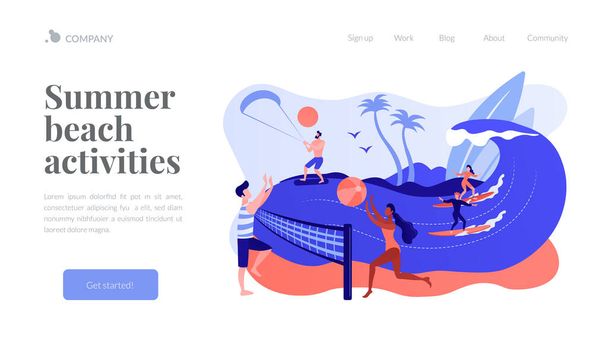 Summer beach activities concept landing page. - Vector, Image