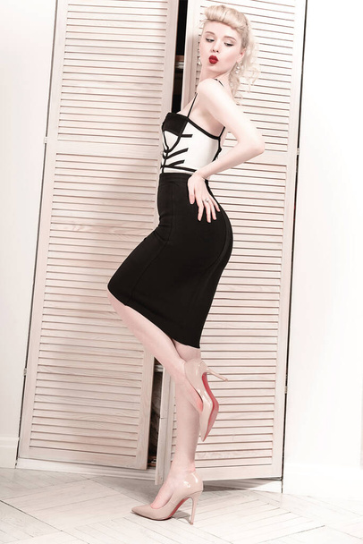 elegancka kobieta moda pozowanie w studio, pin up style - Zdjęcie, obraz