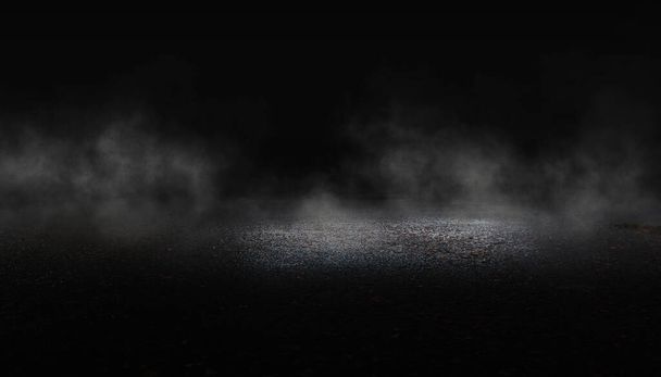 Dramatické pozadí noční ulice, reflektor na asfalt, kouř - Fotografie, Obrázek