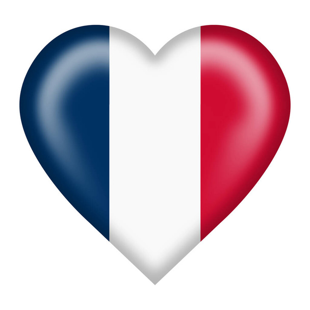 Francja flaga serca przycisk izolowany na białym ze ścieżką wycinania - Zdjęcie, obraz
