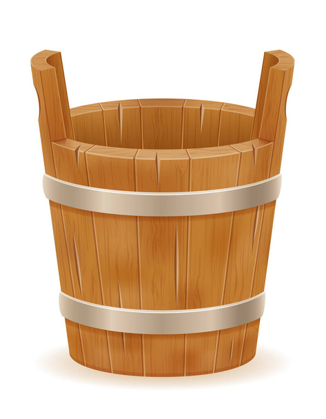 wooden bucket with wood texture old retro vintage vector illustration isolated on white background - Vektor, Bild
