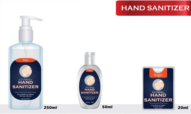 Desinfektionsmittel und Pocket Hand Desinfektionsmittel mit Etikettendesign bereit für Mock-up. Vektorillustration - Vektor, Bild