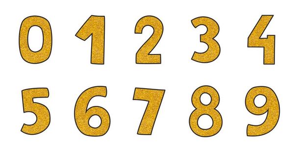 Золотые векторные числа, нарисованные вручную на белом фоне
 - Вектор,изображение