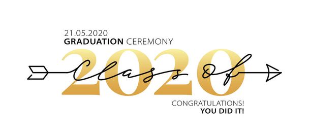 Ceremonia de graduación Clase de 2020. Caligrafía moderna. Logo de letras. Anuario de diseño de posgrado. Ilustración vectorial
. - Vector, Imagen