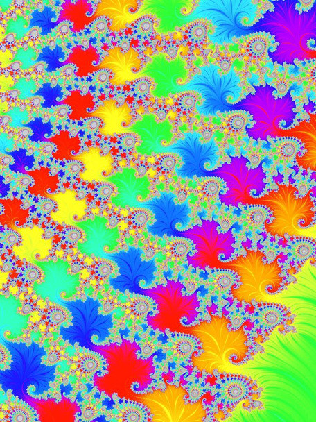 Abstract beautiful fractal design. Rich and vibrant colors. Complex patterns in Violet, yellow, blue and green. Beautiful wallpaper in many colors. - Photo, Image