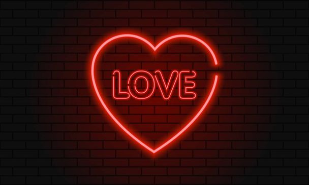 Valentines Day neon sign on the brick wall. Vector background - Vettoriali, immagini
