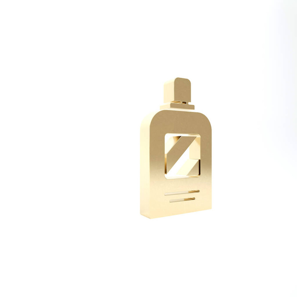 Bottiglia d'oro di icona shampoo isolato su sfondo bianco. Illustrazione 3d rendering 3D
 - Foto, immagini