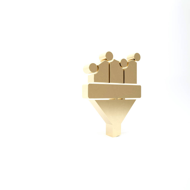 Embudo Gold Sales con gráfico para el icono de marketing y startup aislado sobre fondo blanco. Plantilla infográfica. 3D ilustración 3D render
 - Foto, imagen