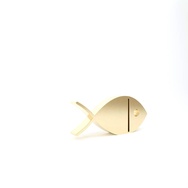 Zlaté křesťanské ryby symbol ikona izolované na bílém pozadí. Ježíšův rybí symbol. 3D ilustrace 3D vykreslení - Fotografie, Obrázek