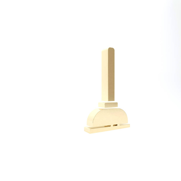 白い背景に隔離されたパイプクリーニングアイコンのための木製ハンドル付きゴールドラバープランジャー。トイレのプランジャー3Dイラスト3Dレンダリング - 写真・画像