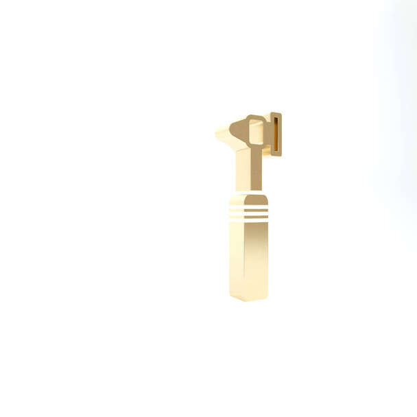 Gold Medical otoscope tool icon isolated on white background. Medical instrument. 3d illustration 3D render - Photo, Image