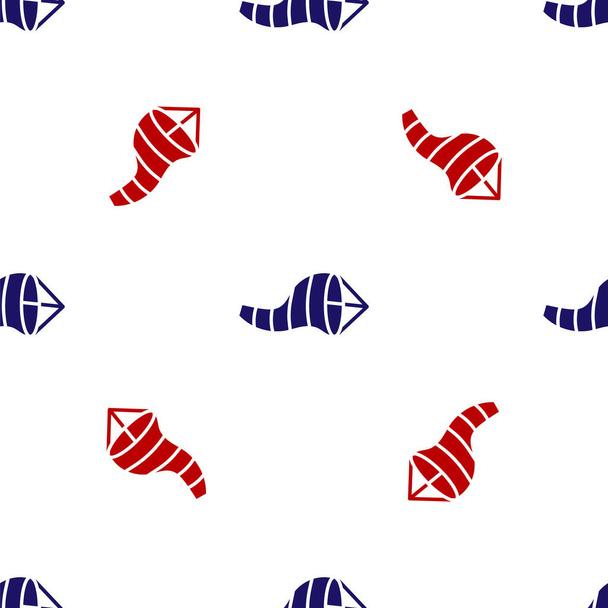 Modrá a červená Kužel meteorologie větrné ponožky větrné kořínky ikona izolované bezešvé vzor na bílém pozadí. Windsock indikuje směr a sílu větru. Vektorová ilustrace - Vektor, obrázek