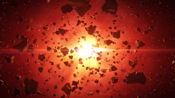 Asteroids Cluster In The Rays Of Red Sun. - Footage, Video