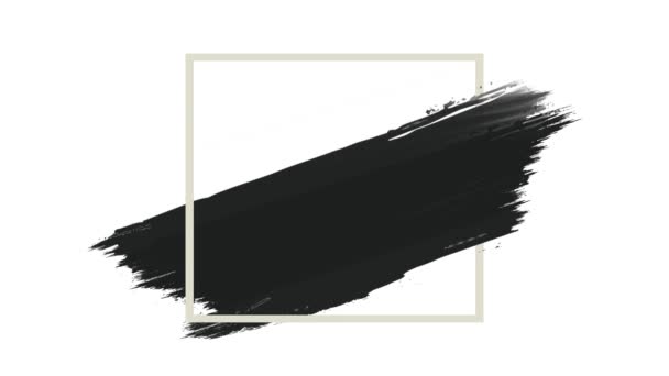 Borstel achtergrond met zwarte penseelstreken wordt geschilderd en een geanimeerde frame of lege tekstvak bewegen rond de verf slagen. Frame heeft kopieerruimte voor tekst. Geweldig voor advertenties. - Video