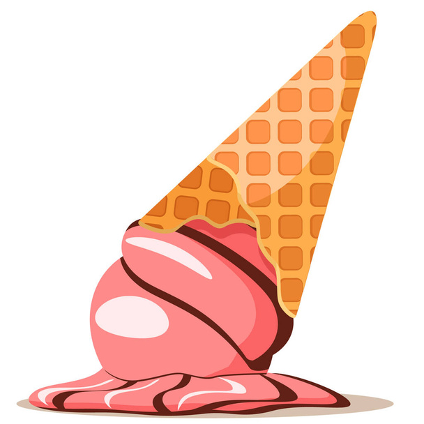 Ice cream cone fell and spread on a white background - Vector, Image