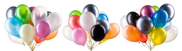 Σύνολο πολύχρωμων μπαλονιών ηλίου με μονοπάτι αποκοπής. Στοιχείο διακόσμησης για πάρτι γενεθλίων, γάμο ή φεστιβάλ. - Φωτογραφία, εικόνα