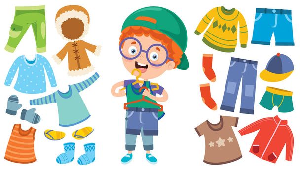 Pequena criança e roupas coloridas
 - Vetor, Imagem