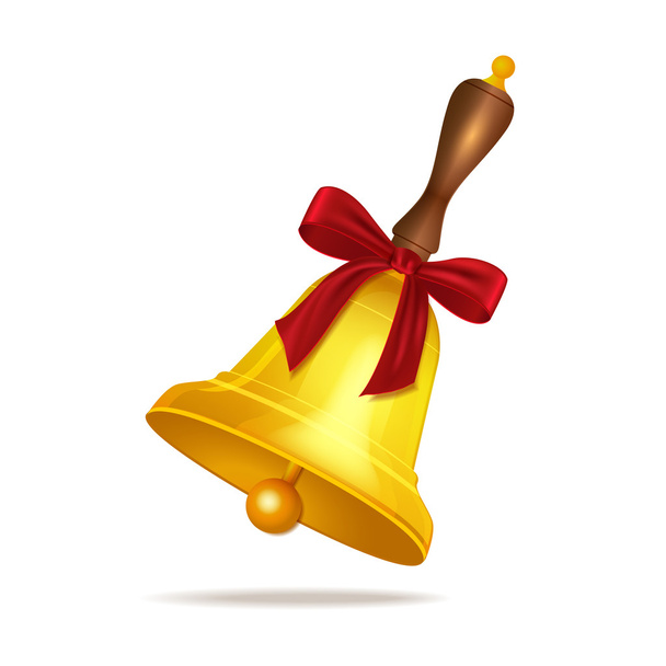 Golden school bell with red bow - Vector, Image