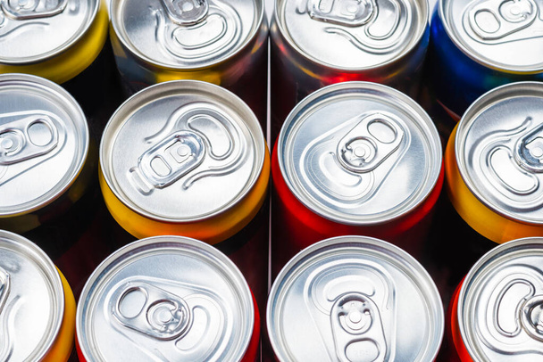 Group of aluminium cans, cold drink. Top view. - Photo, Image