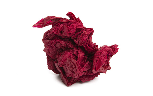 crumpled red paper isolated on white background - 写真・画像