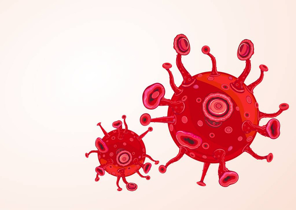 virus rojo Covid-19 en fondo azulcon espacio de copia
 - Foto, Imagen