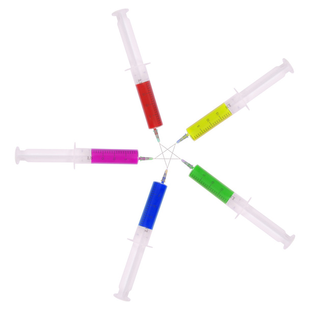 Seringue avec médicament multicolore
 - Photo, image