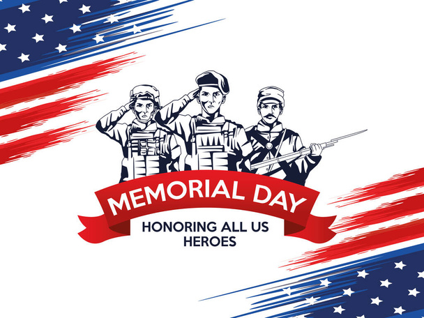 memorial day celebration poster with troop of heroes - Vector, Image