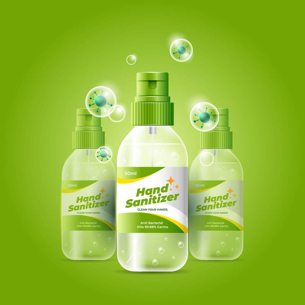 desinfectante de manos verde realista con burbujas
 - Vector, Imagen