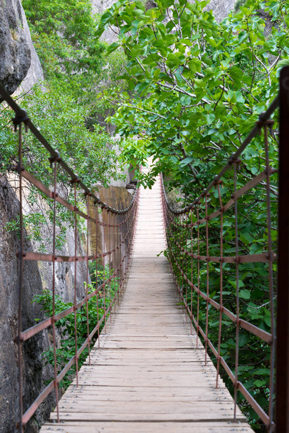 スペインのアンダルシア州シエラネバダにある吊り下げ板橋です - 写真・画像