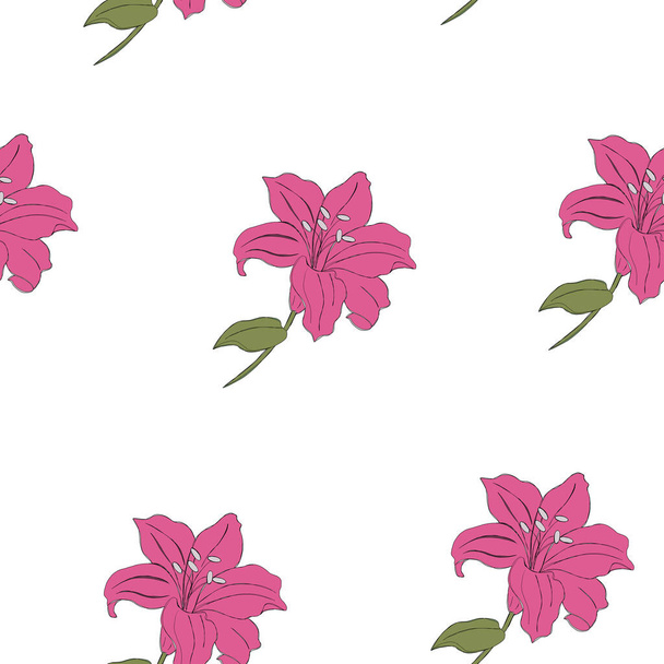 Απρόσκοπτη ροζ λουλουδάτη λίλιουμ μοτίβο λουλουδιών. Κομψή επαναλαμβανόμενη υφή.  - Διάνυσμα, εικόνα