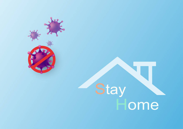 Coronavirus (2019-ncov) karanteeni kampanjan logo käsite pysyä kotona tekstiä katon alla talon
. - Vektori, kuva