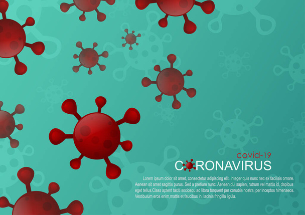 Коронавірус (Ковід-19) спалах червонокрівців з зеленим фоном. пандемія вірусу вплинула на здоров'я людей у всьому світі..  - Вектор, зображення