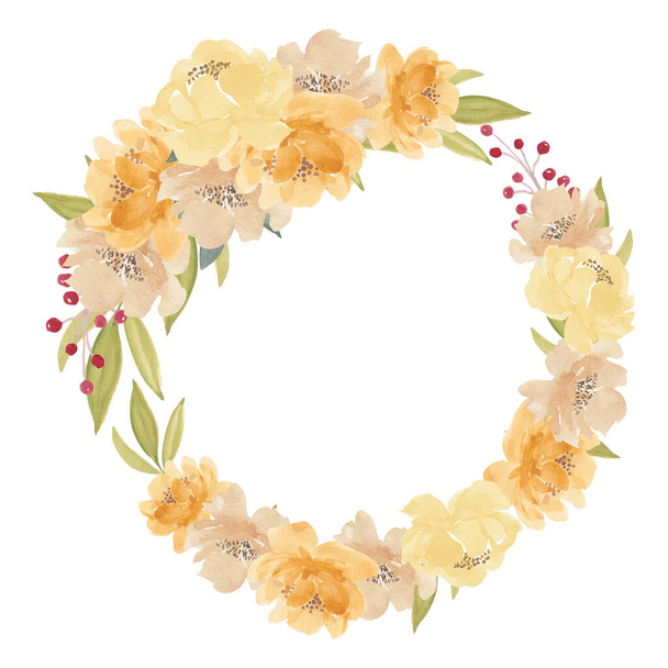 Watercolor yellow peony flower wreath illustration - ベクター画像