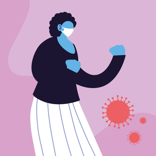 mujer en máscara facial médica lucha contra el coronavirus
 - Vector, Imagen