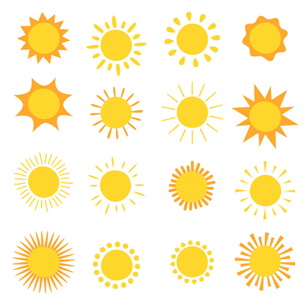 Набор нарисованных вручную солнц на белом фоне, векторная иллюстрация
 - Вектор,изображение