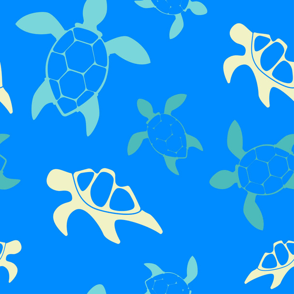 seamless pattern with bright colorful silhouettes of tropical turtles on a light blue background. Modern abstract design  - Вектор, зображення