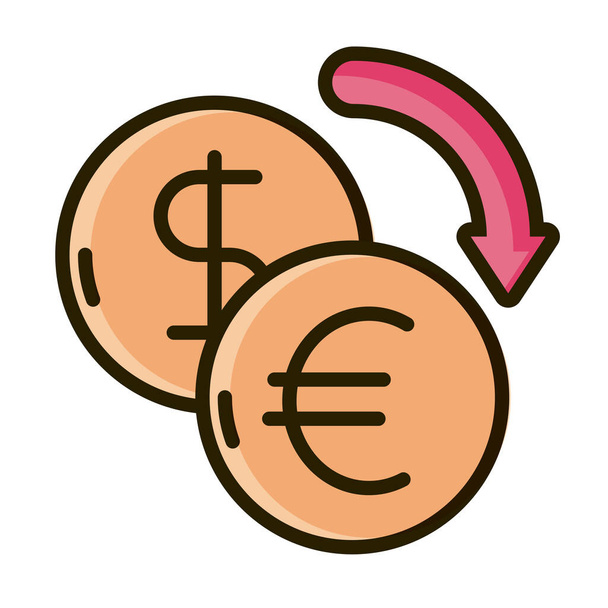 Доллар и евро обмен бизнеса финансовая линия инвестирования и заполнить значок
 - Вектор,изображение