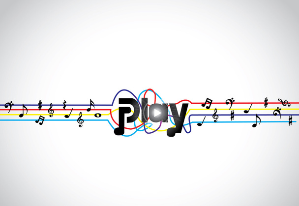 Trendy Music play icon or symbol with glowing play text art with colorful tones and notes : concept design illustration art - Zdjęcie, obraz
