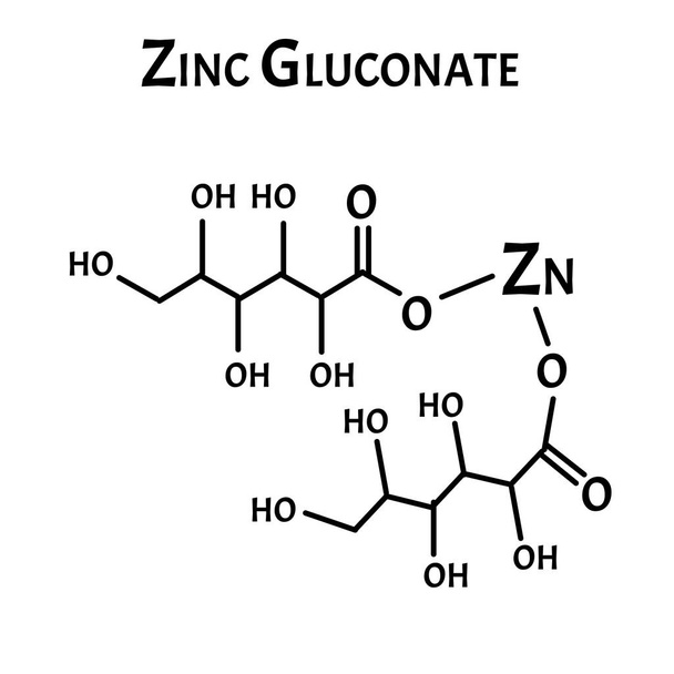 Zinkgluconat ist eine molekularchemische Formel. Zink-Infografiken. Vektor-Illustration auf isoliertem Hintergrund. - Vektor, Bild