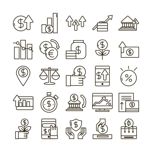 investing business financial economy money icons set line style icon - Vector, Imagen