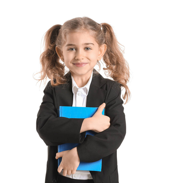 Cute little schoolgirl on white background - Photo, Image
