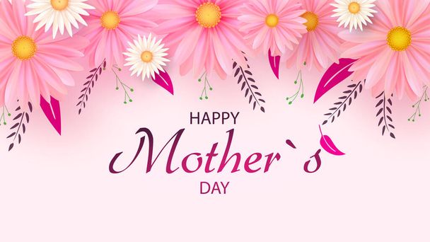 Tarjeta de felicitación del día de la madre con hermosas flores de flor - Vector, imagen