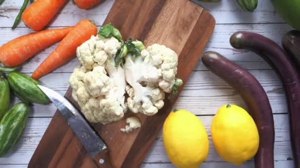 fresh vegetable on chopping board with copy space - Footage, Video