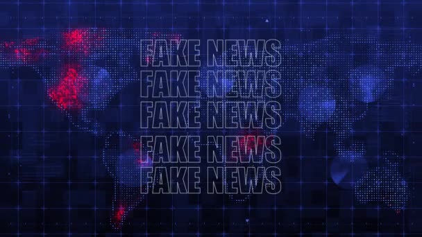 Fake News Titeltext überlagert auf Weltkarte futuristische HUD-Schnittstellen stellen zu Fake News im Internet dar - Filmmaterial, Video