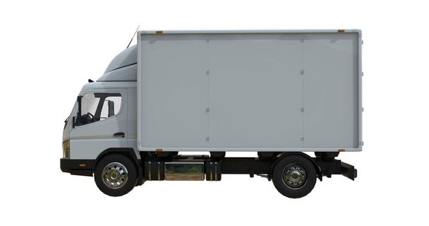 Белый коммерческая доставка грузовик на белом фоне изолированы, шаблон Элемент Инфографика, почтовый грузовик, Экспресс, быстрая доставка, белый значок грузовика доставки, транспортная служба - Фото, изображение