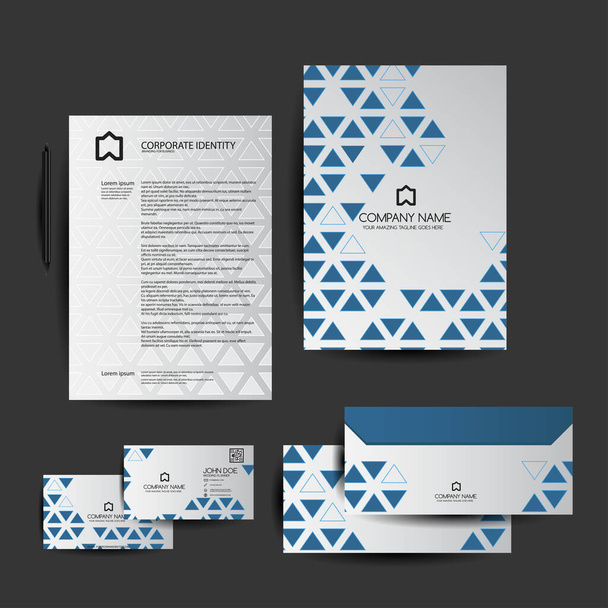 Set di elementi di identità aziendale. Bellissimo colore blu triangolo. adatto per l'azienda moderna
 - Vettoriali, immagini